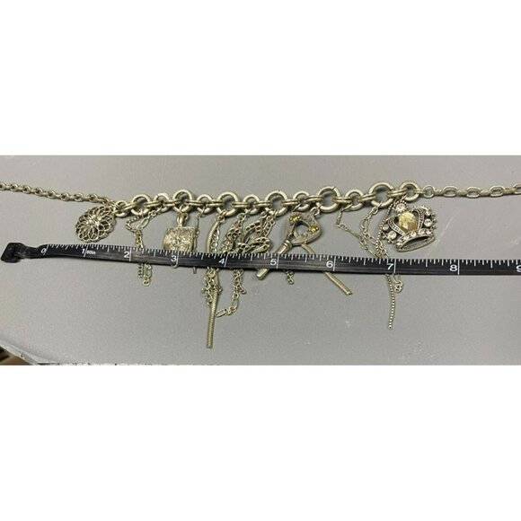 Steampunk Waterfall Charm Necklace With Key, Shield, Crown and Fleur-De-Lis Char - Picture 9 of 9